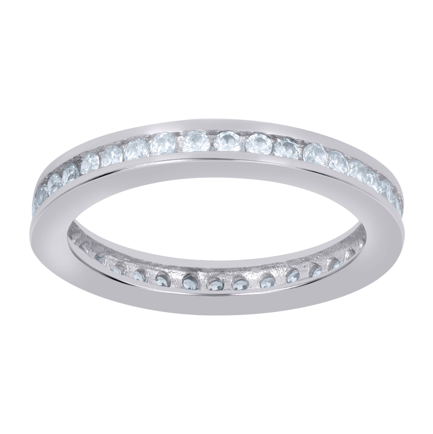 Sterling Silver Women's Cubic Zirconia Sizes 6 To 9 Single Row Bridal Wedding Engagement Anniversary Band Ring