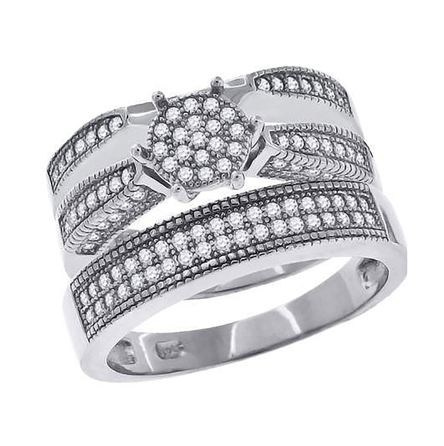 Sterling Silver Cubic Zirconia Trio Sizes 6 To 11 Bridal Anniversary Engagement Wedding Band Ring