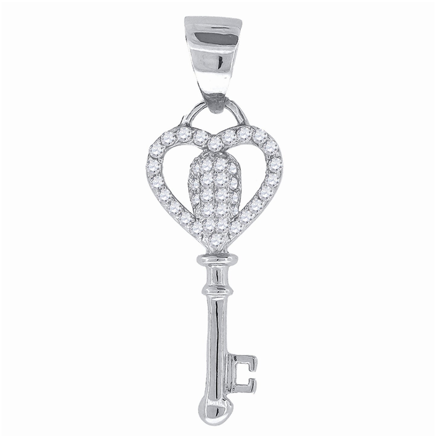 Sterling Silver Mens Cubic Zirconia Key Charm Pendant