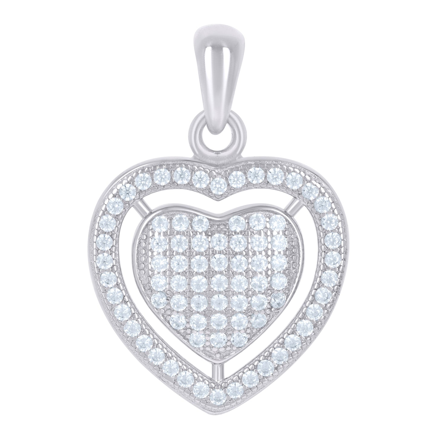 Sterling Silver Womens Cubic Zirconia Heart Charm Pendant