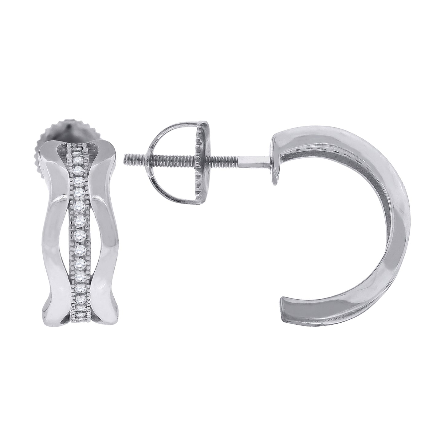 Sterling Silver Womens Cubic Zirconia Half Hoop Earrings