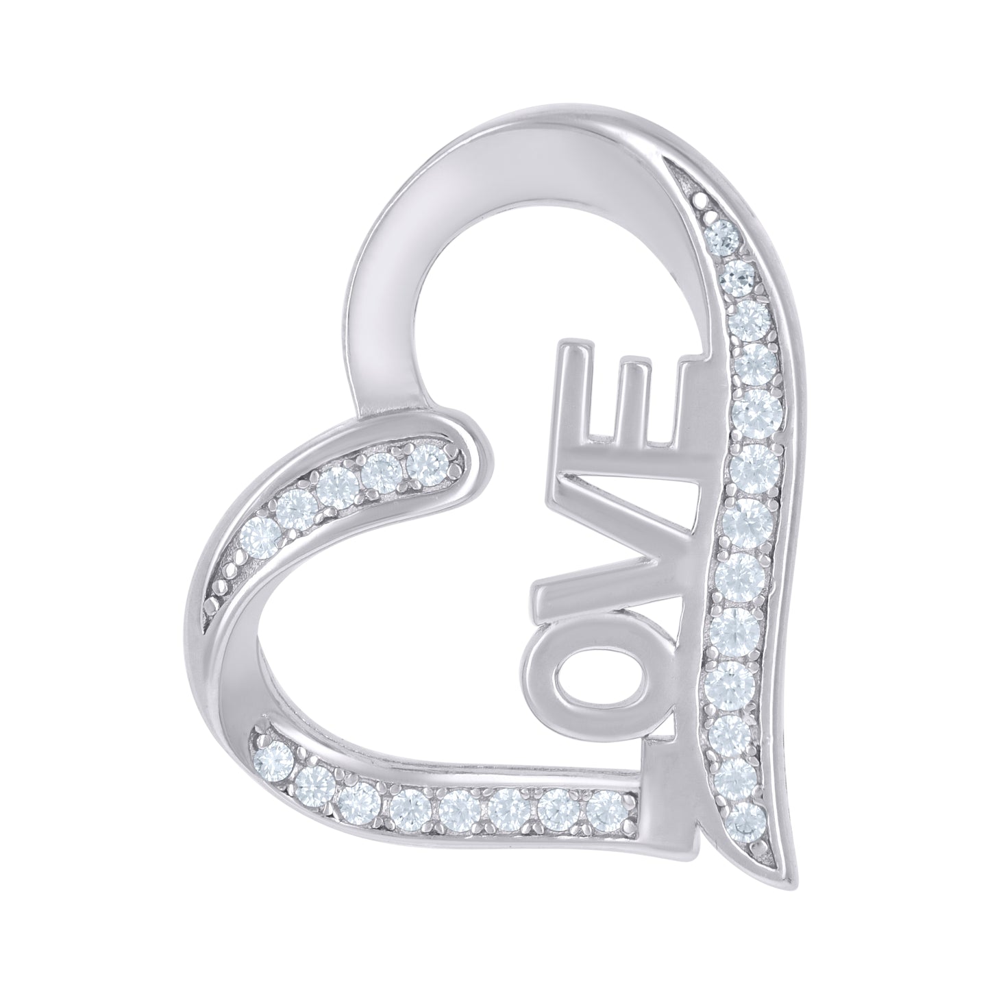 Sterling Silver Womens Cubic-Zirconia Heart Charm Pendant