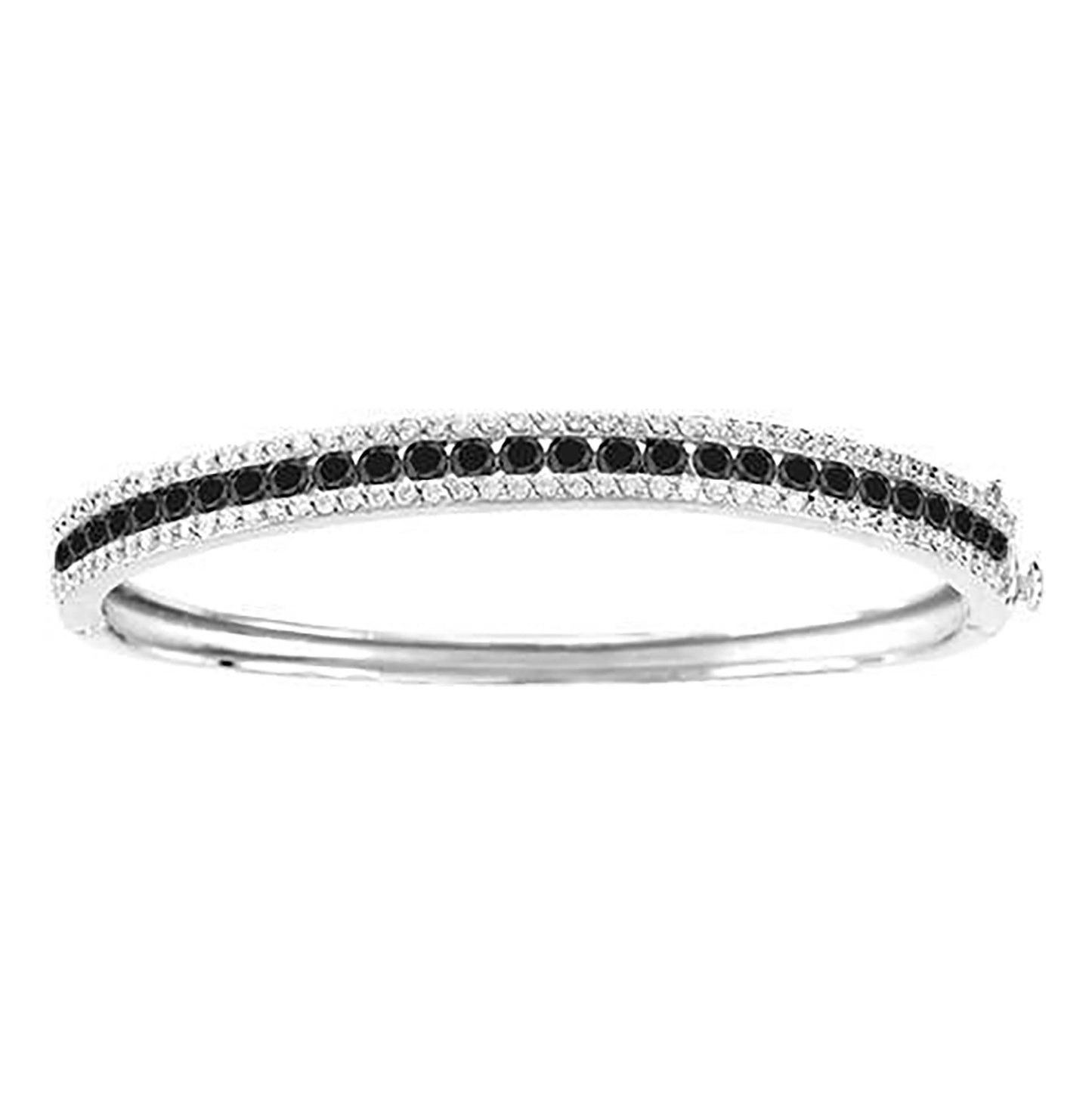 Sterling Silver Womens Black & White Cubic Zirconia 3-Rows Bangle