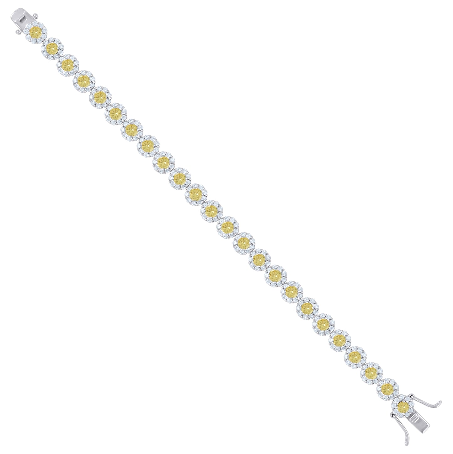 Sterling Silver Womens Cubic Zirconia Fancy Tennis Flower Bracelet Size 8 Inches