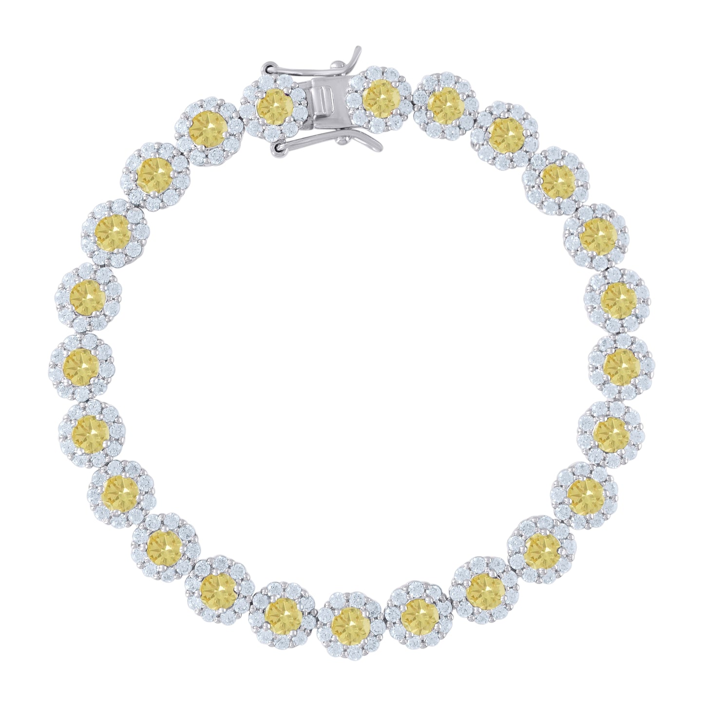 Sterling Silver Womens Cubic Zirconia Fancy Tennis Flower Bracelet Size 8 Inches