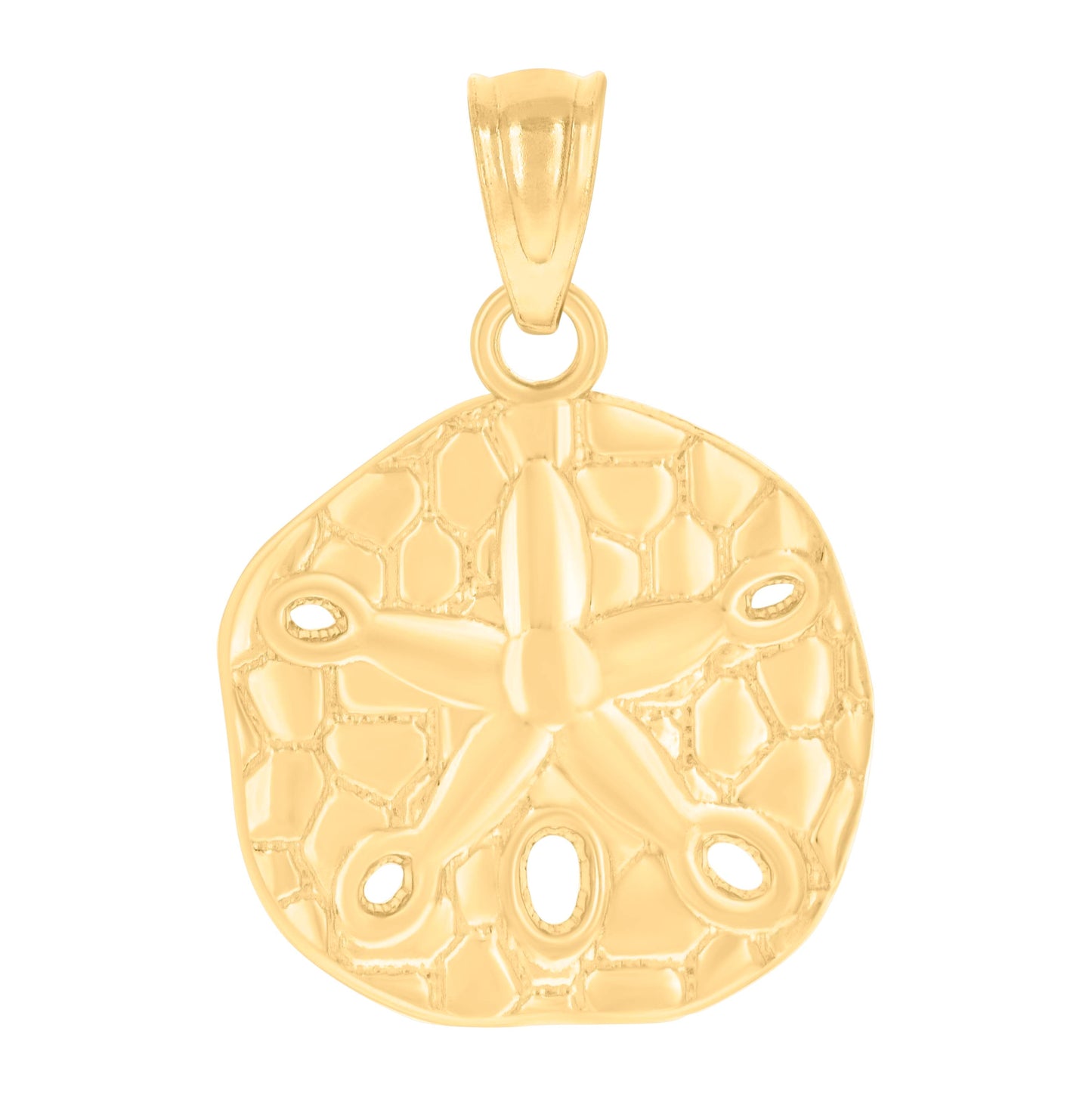 10K Yellow Gold Womens Nugget Textured Sand Dollar Sea Life Charm Pendant