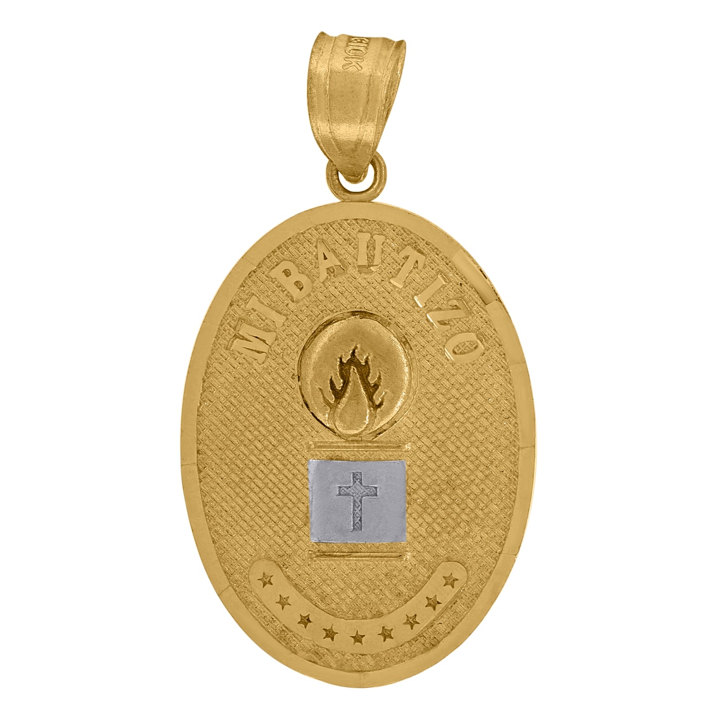 10K Gold Two-Tone Unisex Mi Bautizo My Baptism Oval Cross Religious Pendant