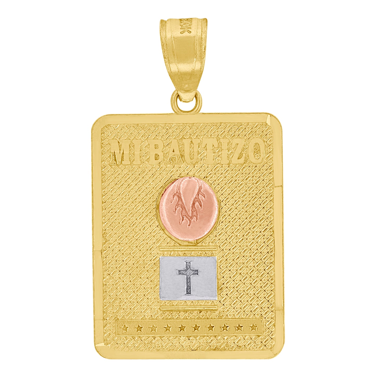 10K Gold Two-Tone Unisex Mi Bautizo My Baptism Square Cross Religious Pendant
