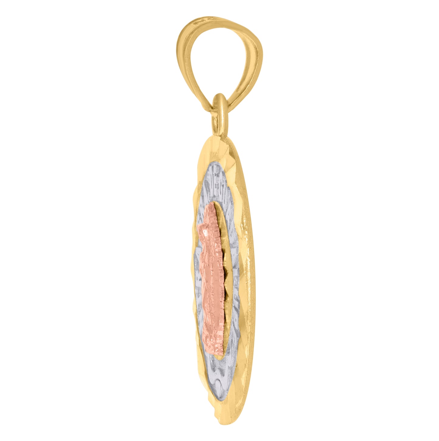 10K Tri-Color Gold Unisex Guadalupe Religious Medallion Charm Pendant