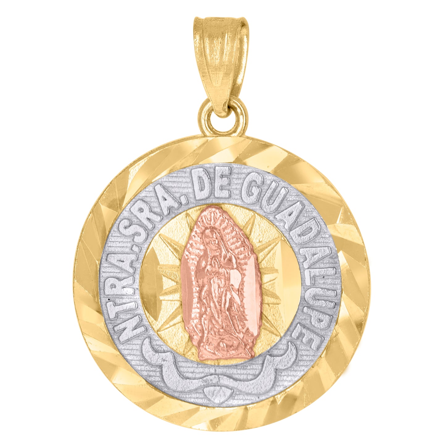 10K Tri-Color Gold Unisex Guadalupe Religious Medallion Charm Pendant