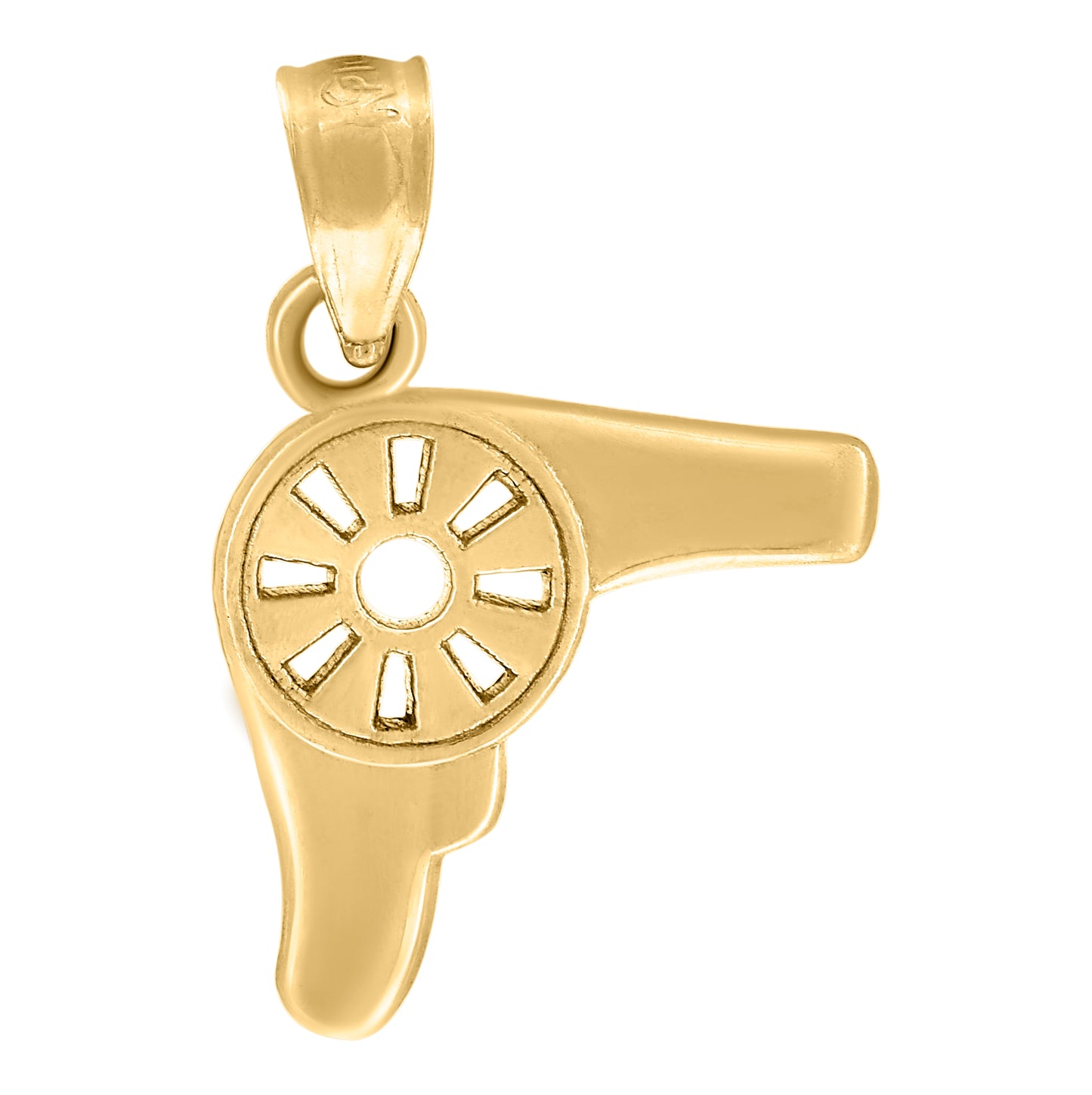 10K Yellow Gold Unisex Hair Dryer Tools Charm Pendant