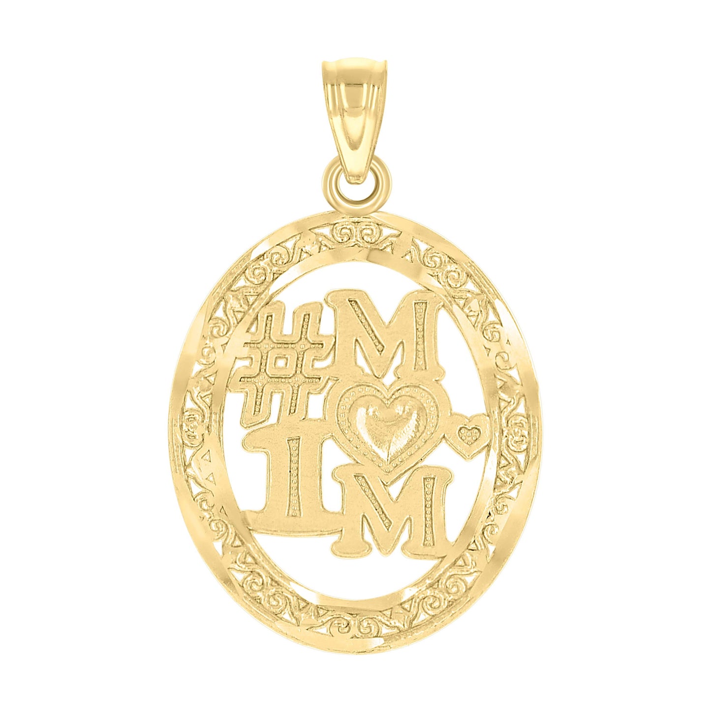 10K Two-Tone Gold Womens #1 Mom Heart Oval Charm Pendant