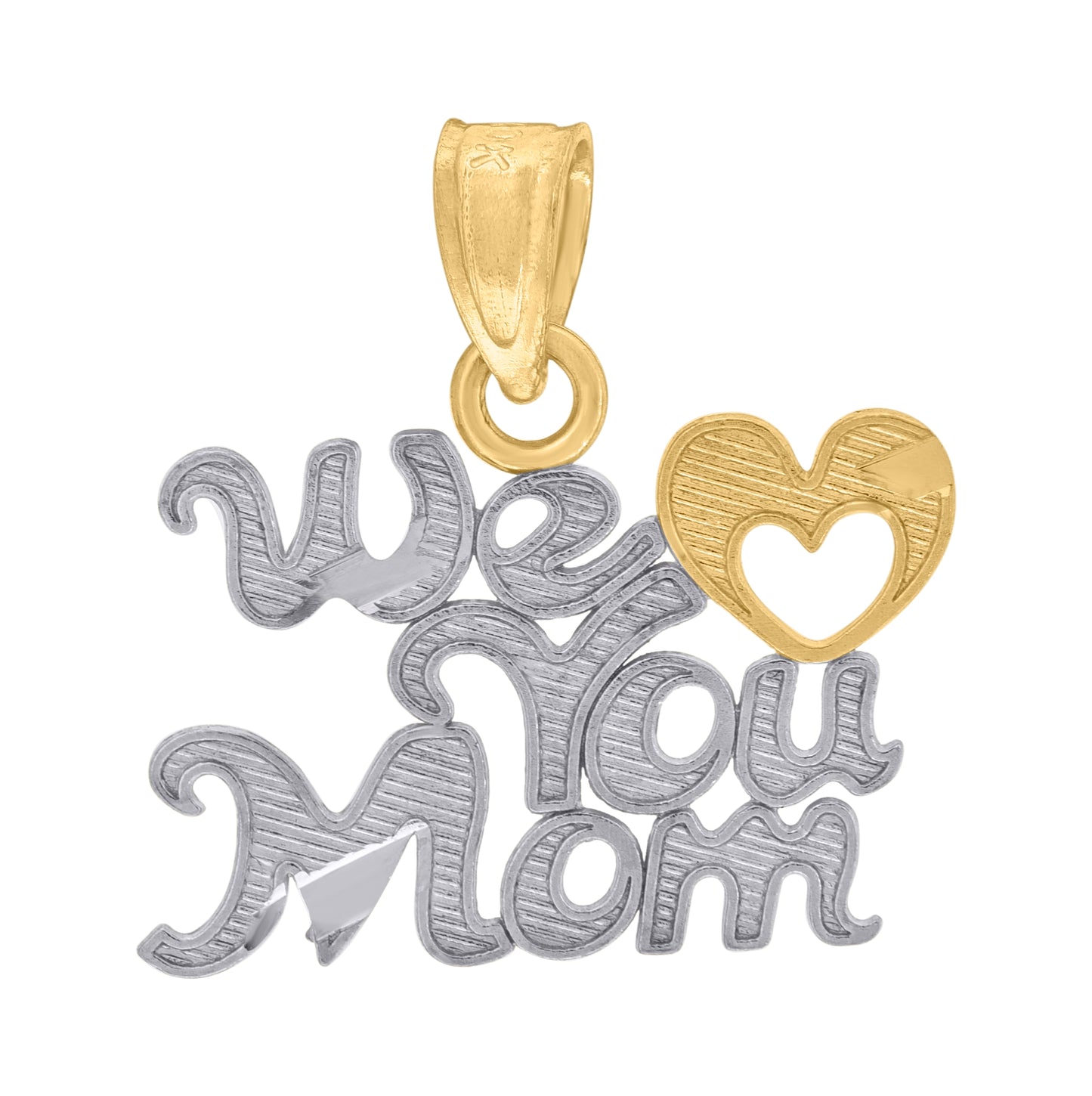 10K Gold Two-Tone Womens We Love You Mom Heart Charm Pendant