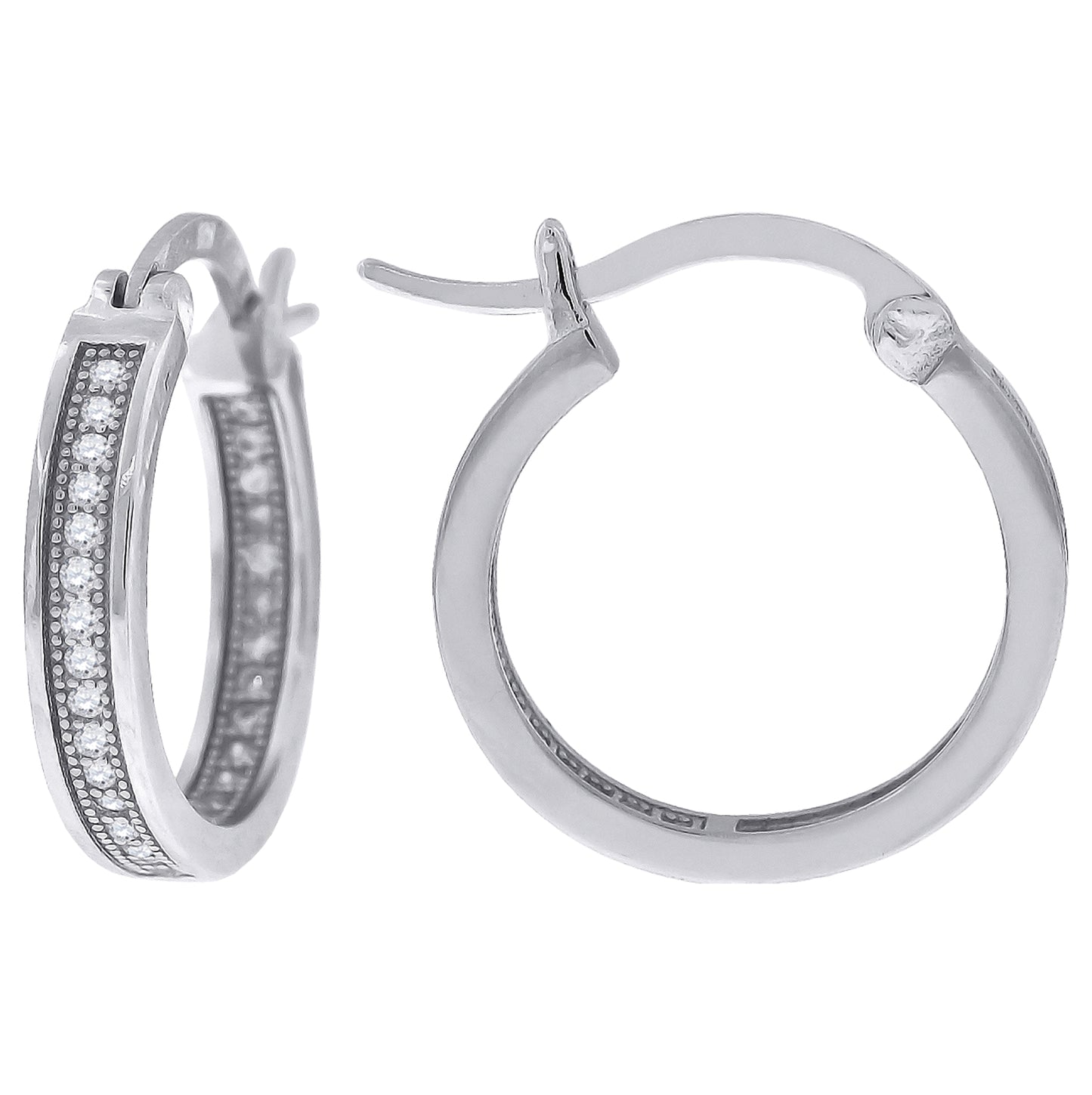 Sterling Silver Or Yellow-Tone Womens Cubic Zirconia Single Row Migraine Huggie Hoop Earrings