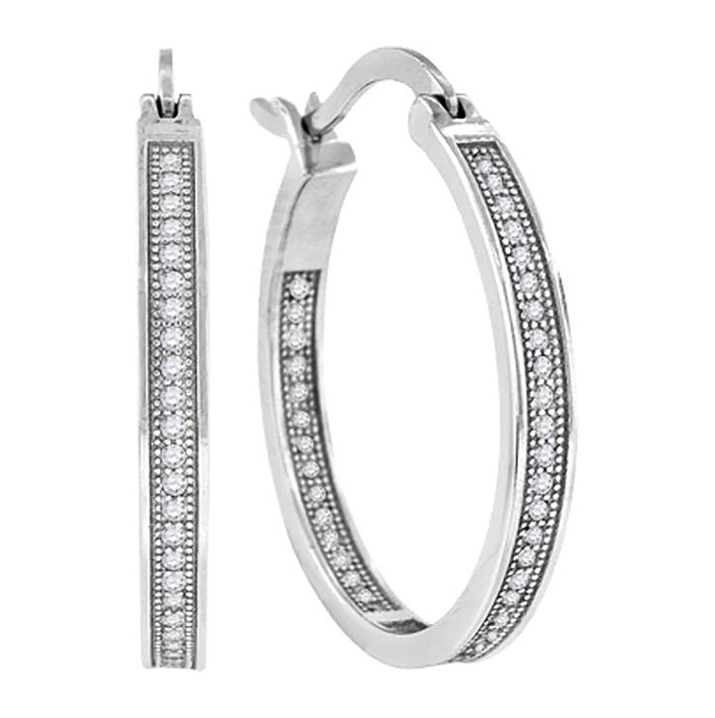 Sterling Silver Womens Cubic Zirconia Single Row Hoop Earrings