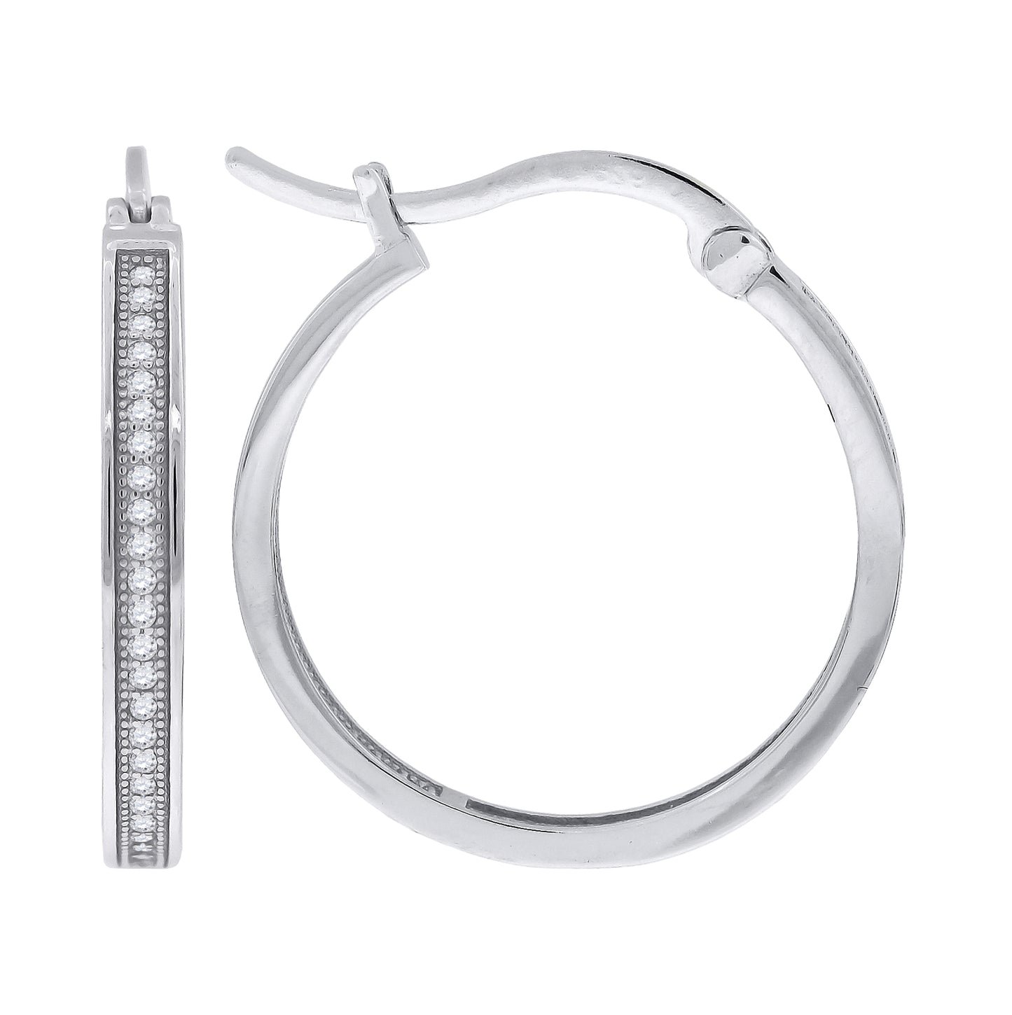 Sterling Silver Or Yellow-Tone Womens Cubic Zirconia Single Row Migraine Huggie Hoop Earrings