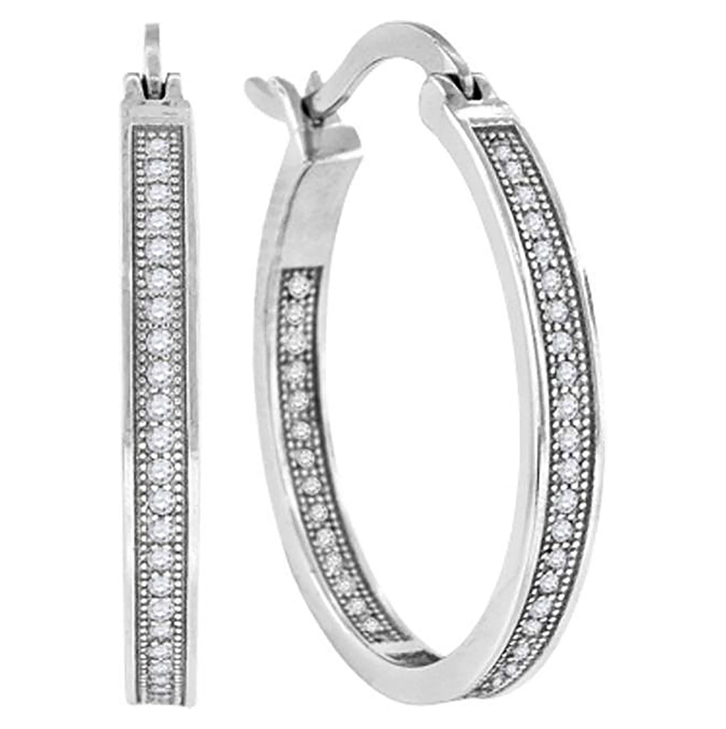 Sterling Silver Or Yellow-Tone Womens Cubic Zirconia Single Row Hoop Earrings
