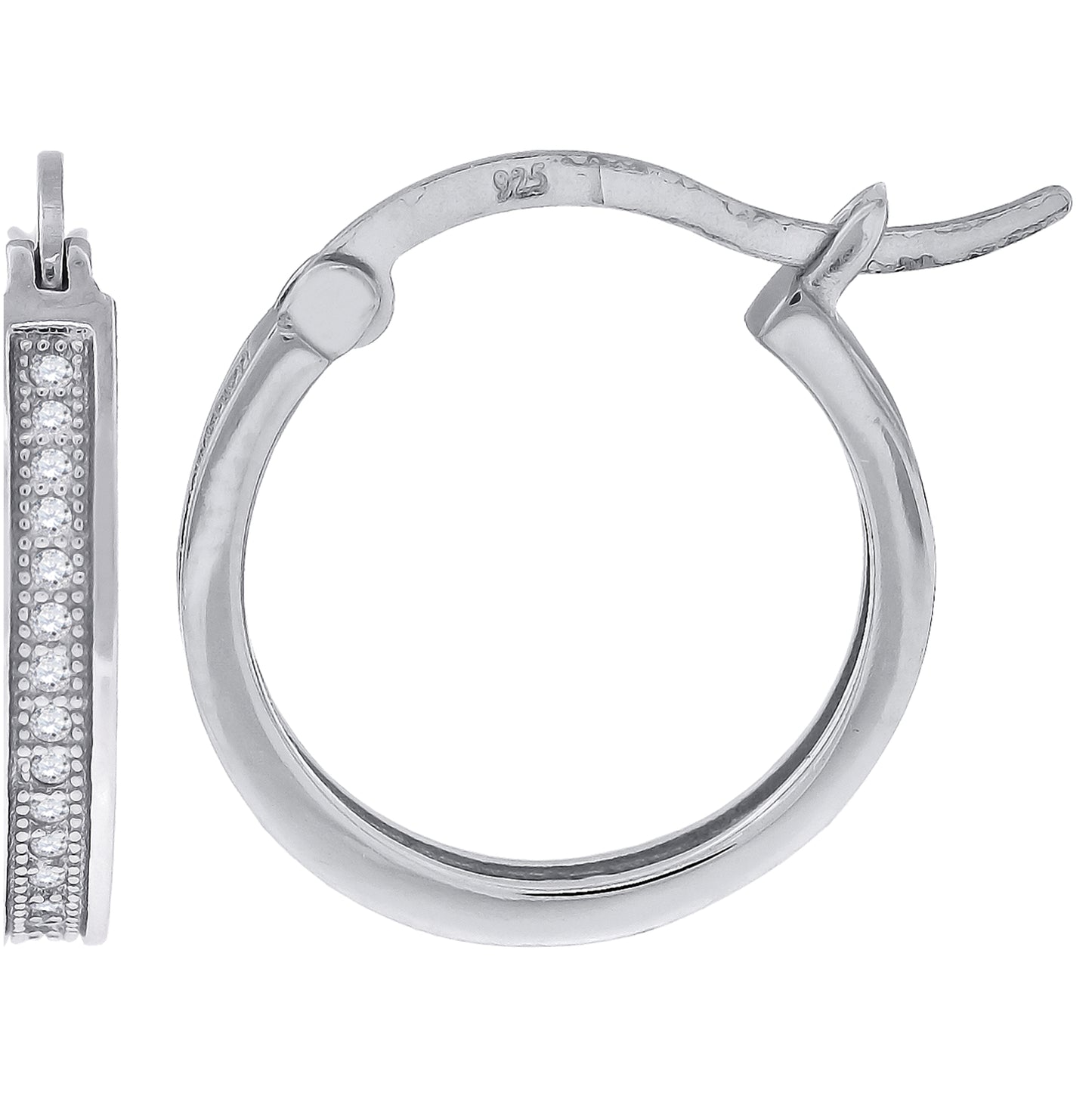 Sterling Silver Or Yellow-Tone Womens Cubic Zirconia Single Row Migraine Huggie Hoop Earrings