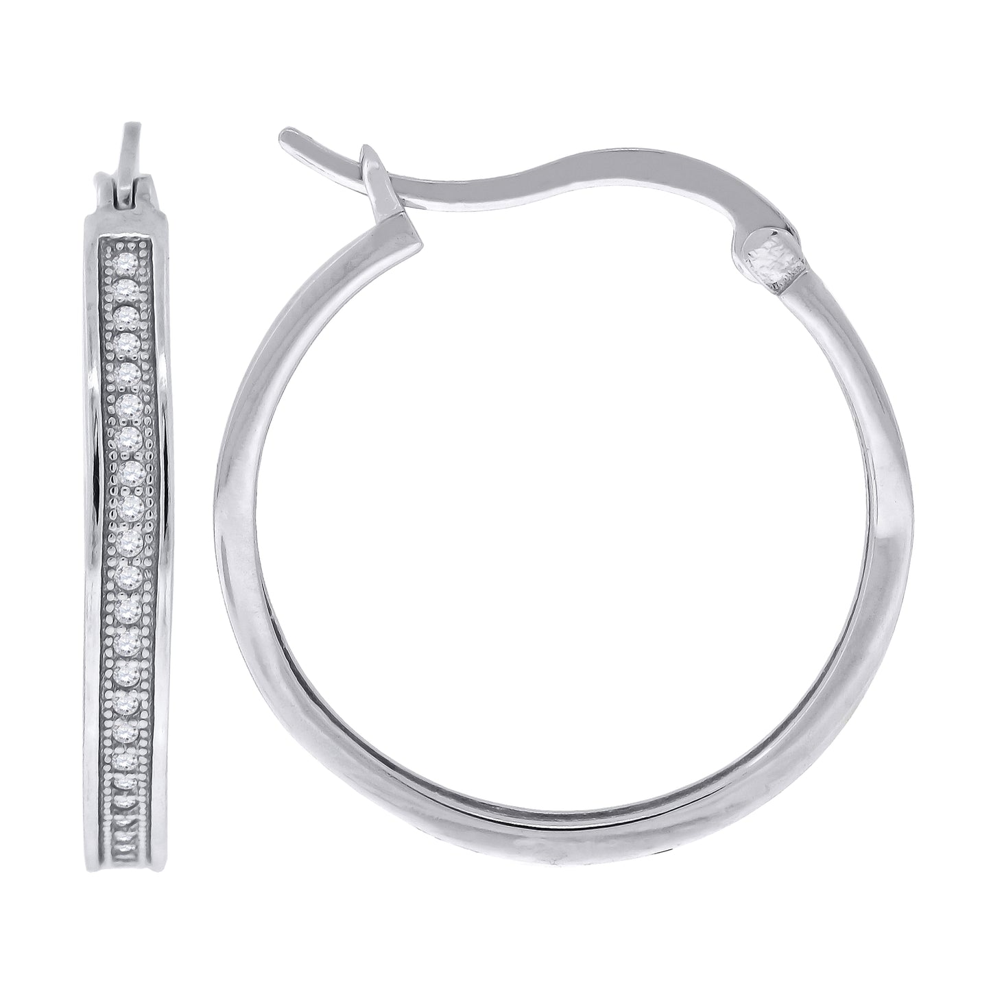 Sterling Silver Womens Cubic Zirconia Single Row Migraine Huggie Hoop Earrings