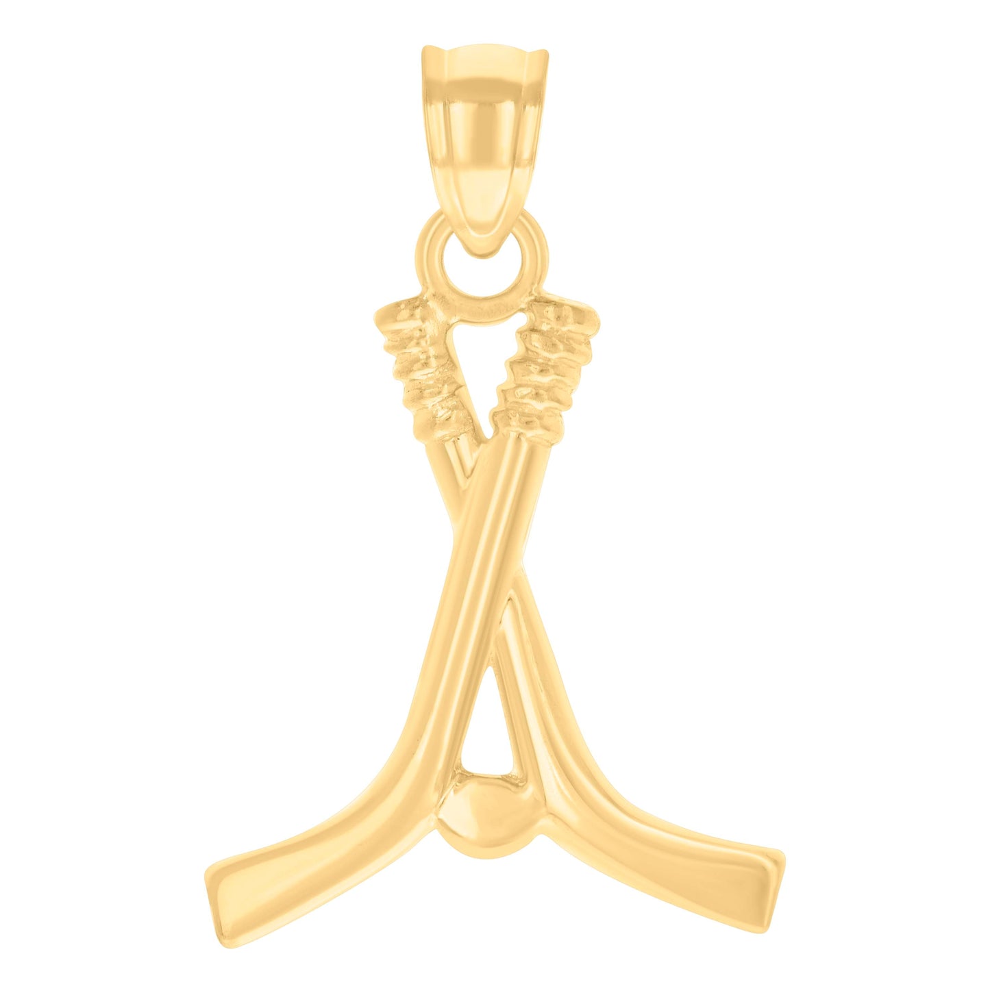 10K Yellow Gold Mens Hockey Sticks And Puck Sports Charm Pendant