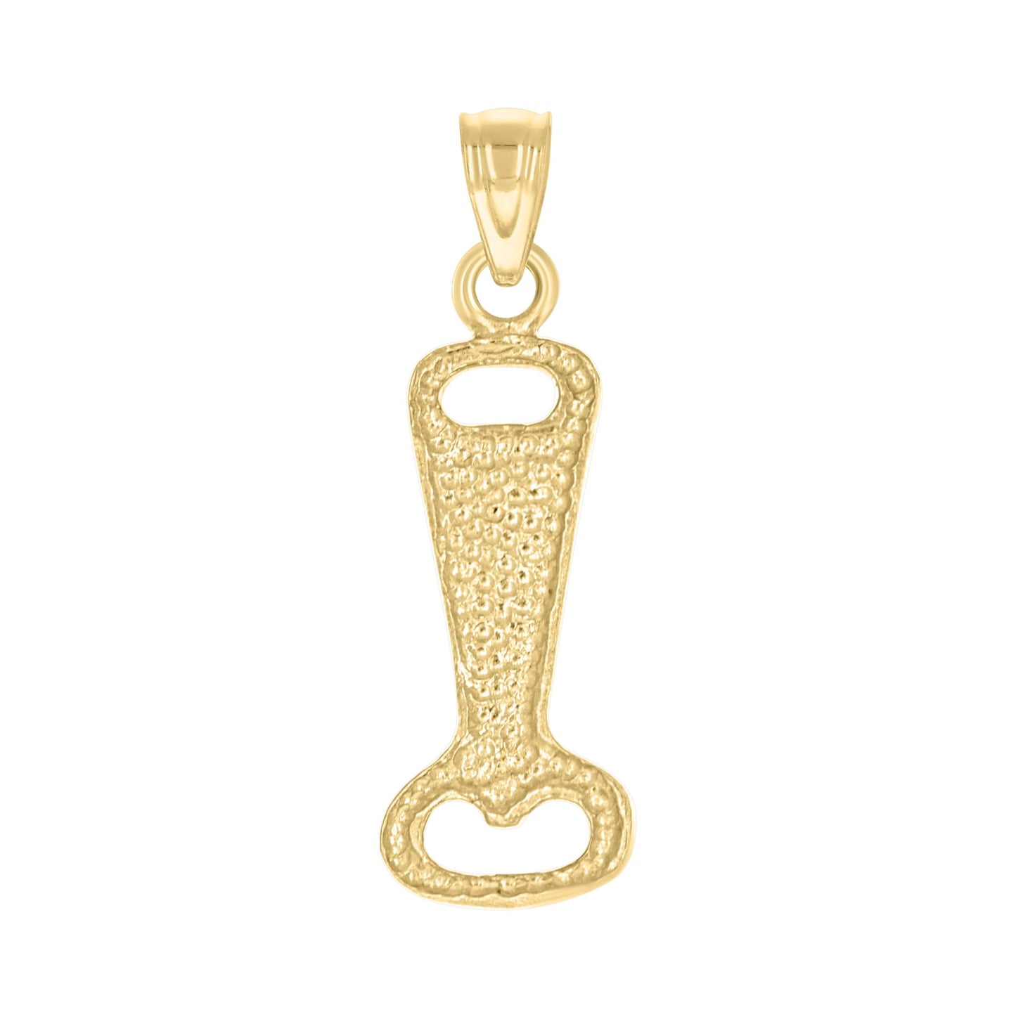 10K Yellow Gold Textured Mens Bottle Opener Tools Charm Pendant