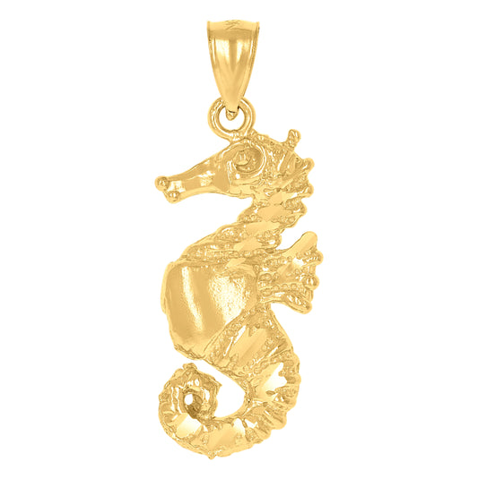 10K Yellow Gold Diamond-Cut Unisex Sea Horse Animal Charm Pendant