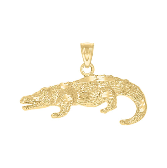 10K Yellow Gold Mens Diamond-Cut Textured Crocodile Animal Charm Pendant