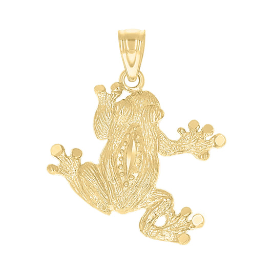 10K Yellow Gold Diamond-Cut Textured Unisex Toad Frog Animal Charm Pendant
