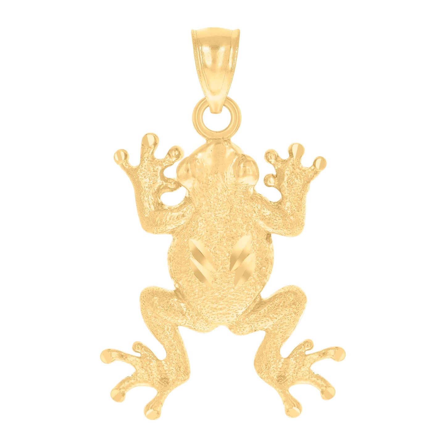 10K Yellow Gold Diamond-Cut Textured Unisex Toad Frog Animal Charm Pendant