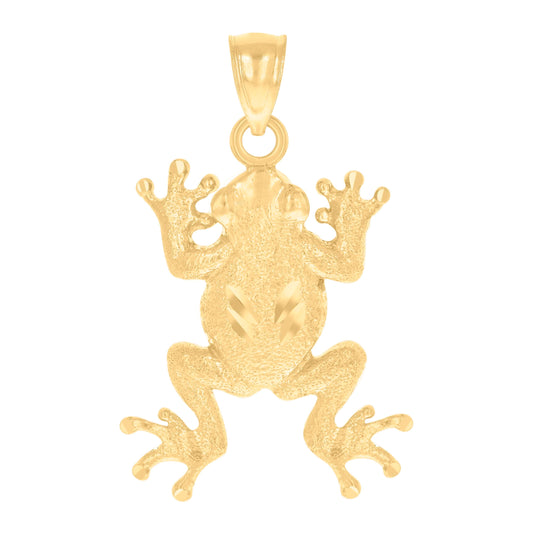 10K Yellow Gold Diamond-Cut Textured Unisex Toad Frog Animal Charm Pendant