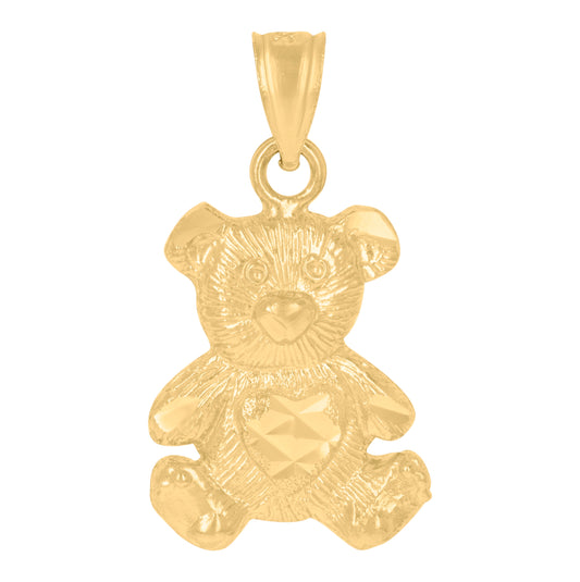 10K Yellow Gold Womens Diamond-Cut Baby Teddy Bear Animal Charm Pendant
