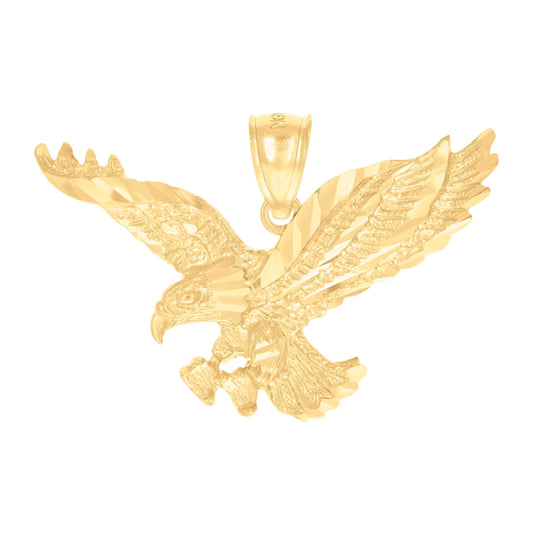 10K Yellow Gold Mens Diamond-Cut Flying Eagle Bird Charm Pendant