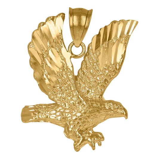 10K Yellow Gold Diamond-Cut Unisex Eagle Animal Charm Pendant