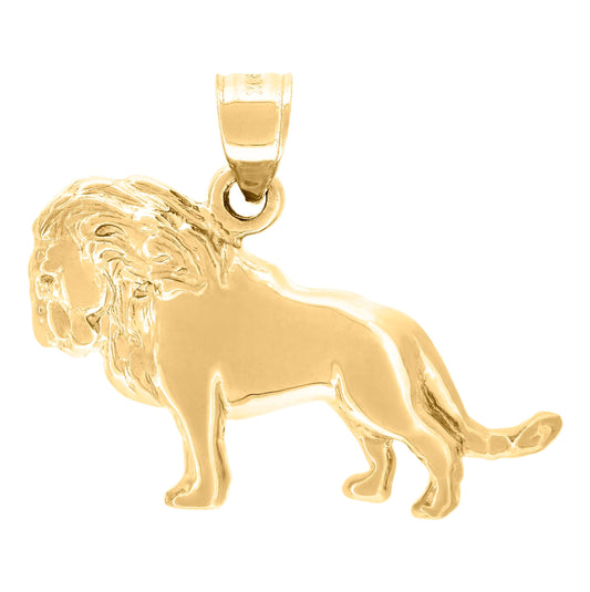 10K Yellow Gold Unisex Lion Leo Zodiac Sign Animal Charm Pendant