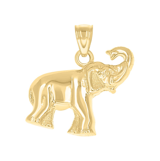 10K Yellow Gold Unisex Elephant Animal Charm Pendant