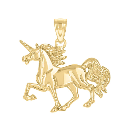 10K Yellow Gold Diamond-Cut Unisex Unicorn Animal Charm Pendant