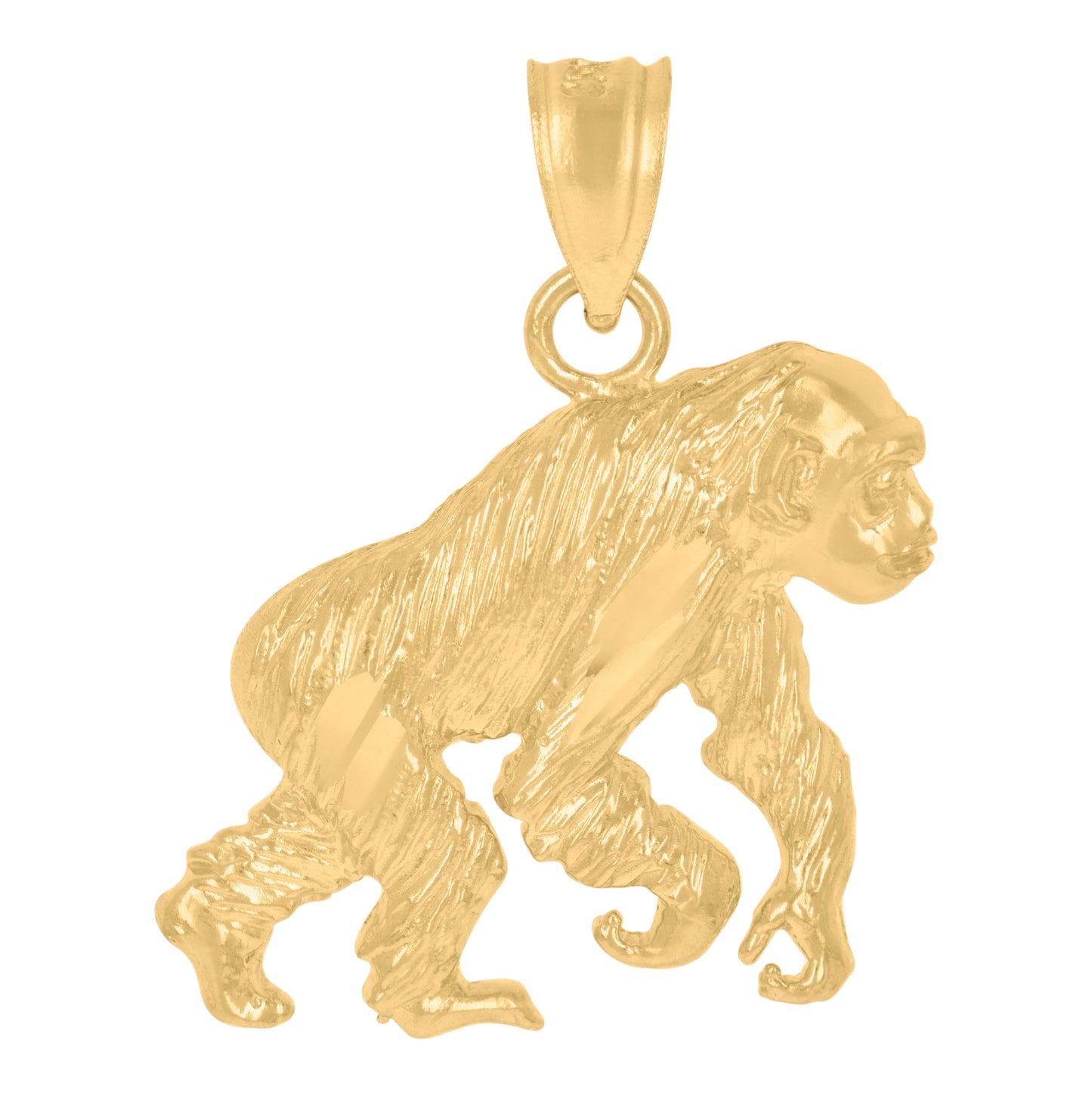 10K Yellow Gold Diamond-Cut Unisex Gorilla Animal Charm Pendant