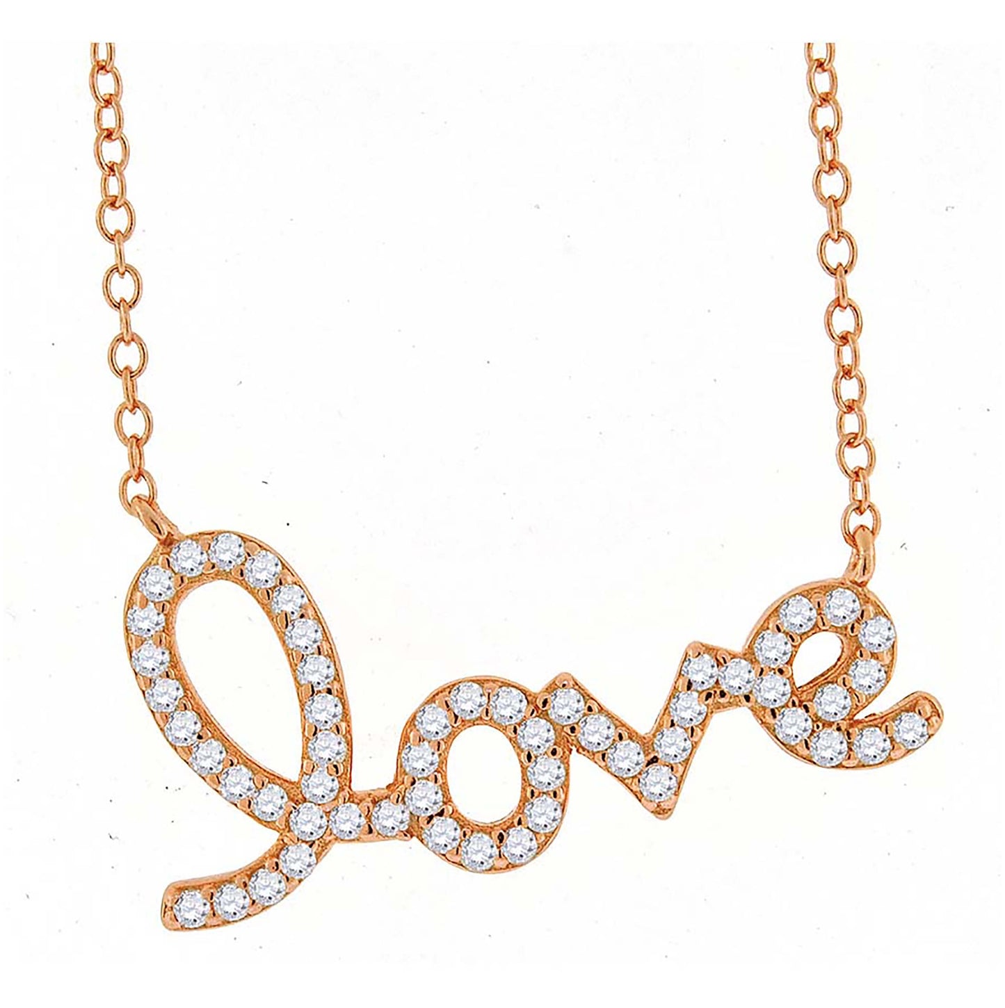 Sterling Silver Women Cubic Zirconia Rolo Link Love Necklace