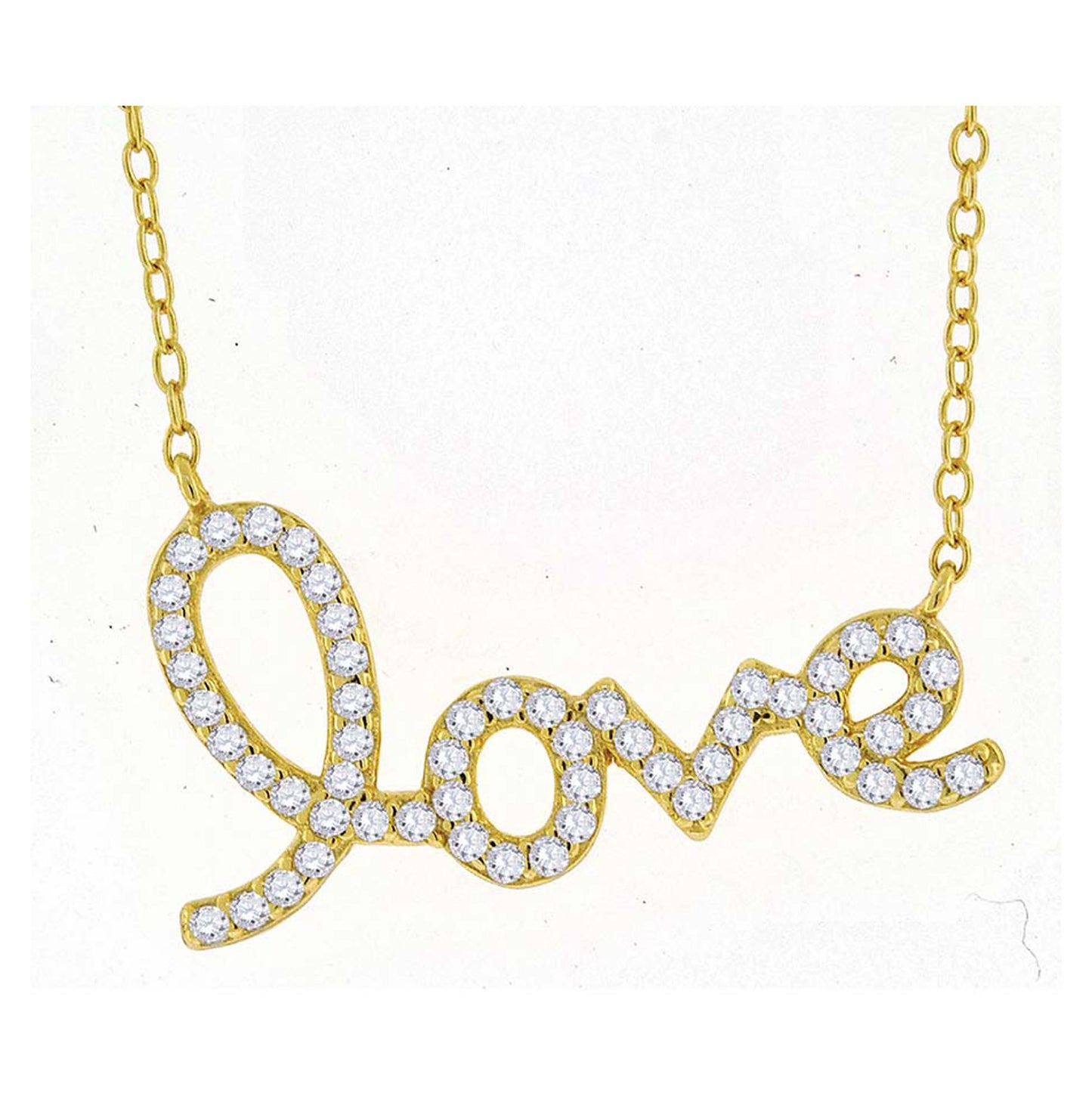 Sterling Silver Women Cubic Zirconia Rolo Link Love Necklace