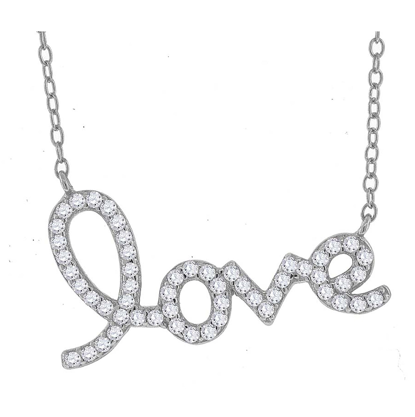 Sterling Silver Women Cubic Zirconia Rolo Link Love Necklace