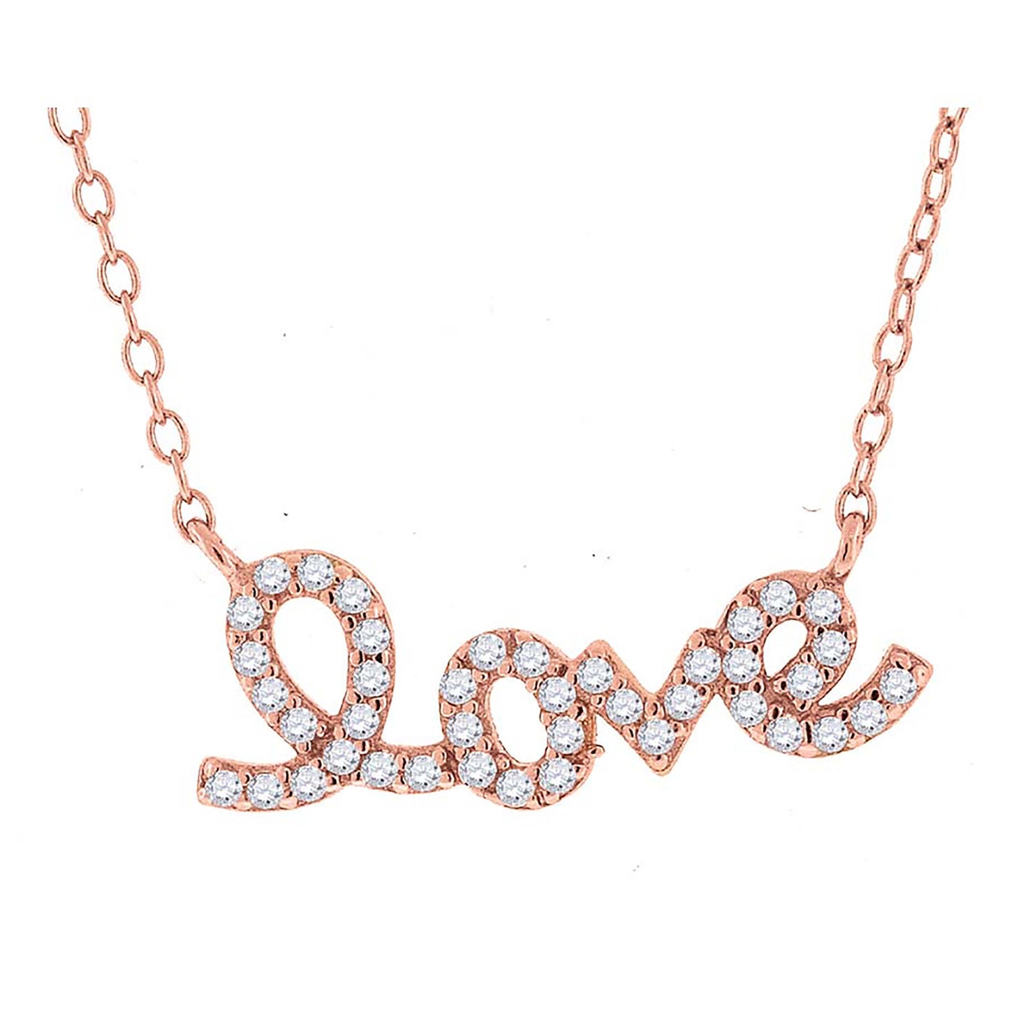 Sterling Silver Women Cubic Zirconia Rolo Link Love Necklace