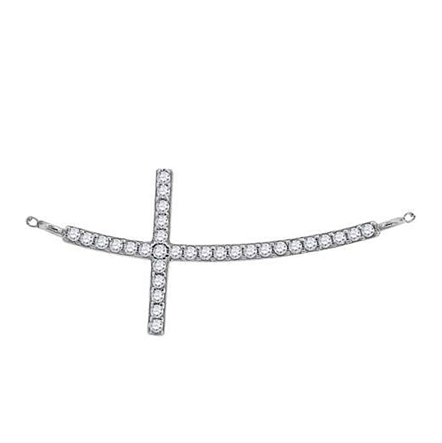 Sterling Silver Women Cubic Zirconia Rolo Link Cross Sideway Chain Necklace
