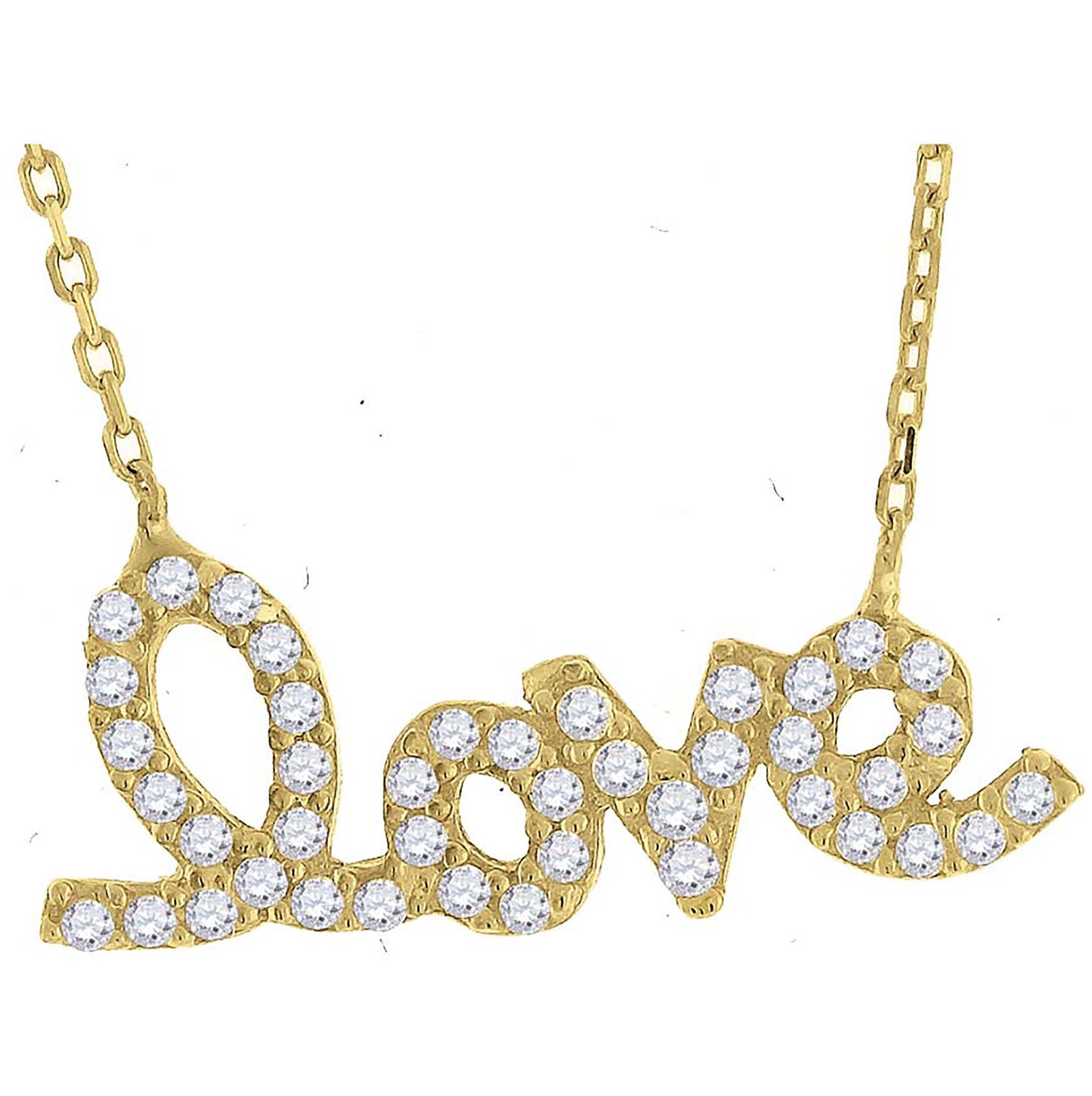 Sterling Silver Women Cubic Zirconia Rolo Link Love Necklace