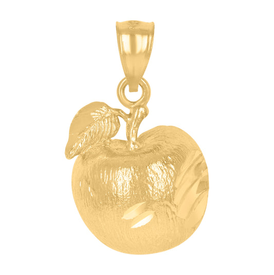 10K Yellow Gold Diamond-Cut Textured Womens Apple Food Charm Pendant