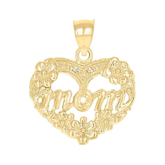 10K Gold Two-Tone Womens Mom Heart Charm Pendant