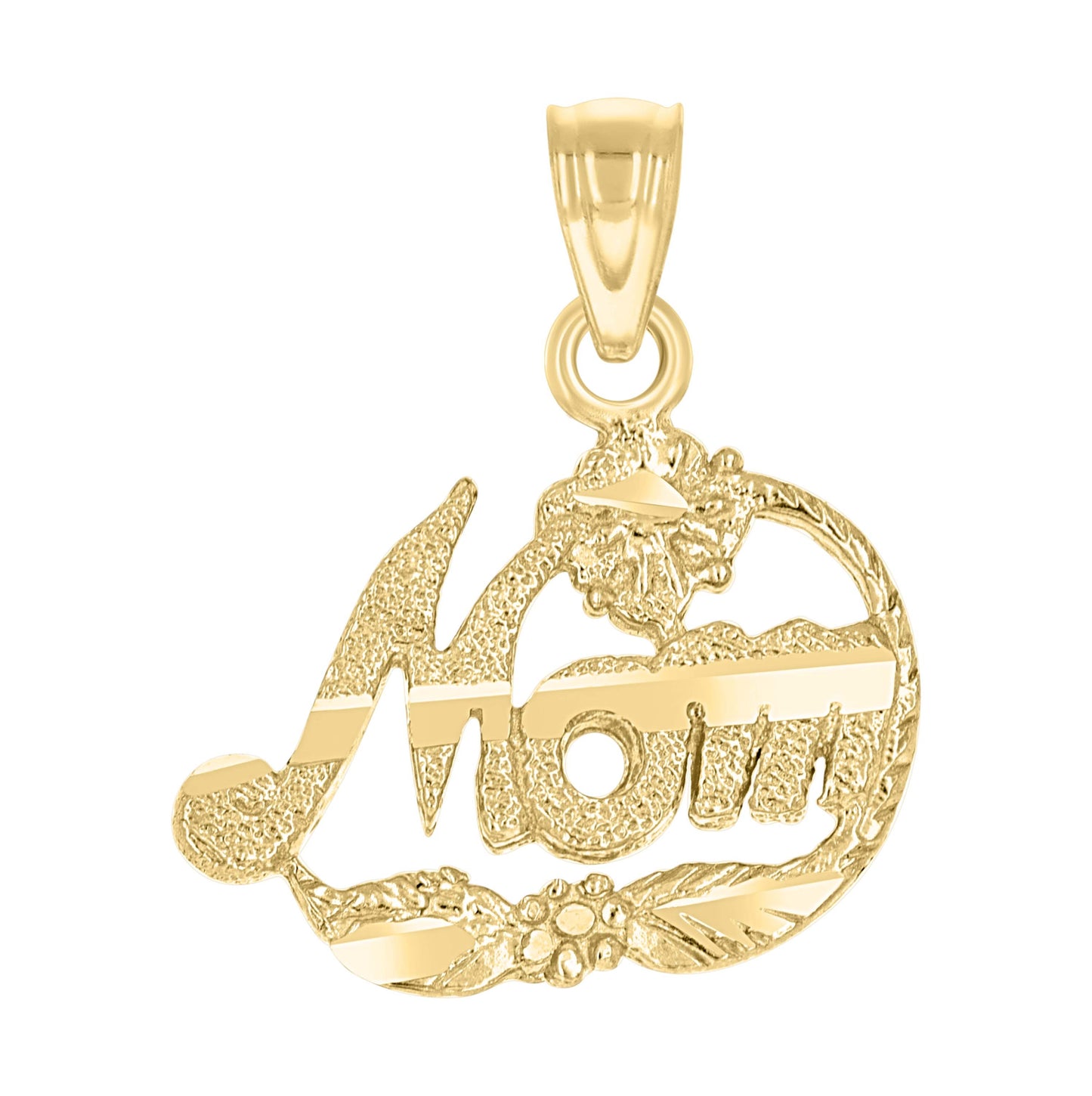 10K Two-Tone Gold Womens Diamond-Cut Flower Mom Charm Pendant
