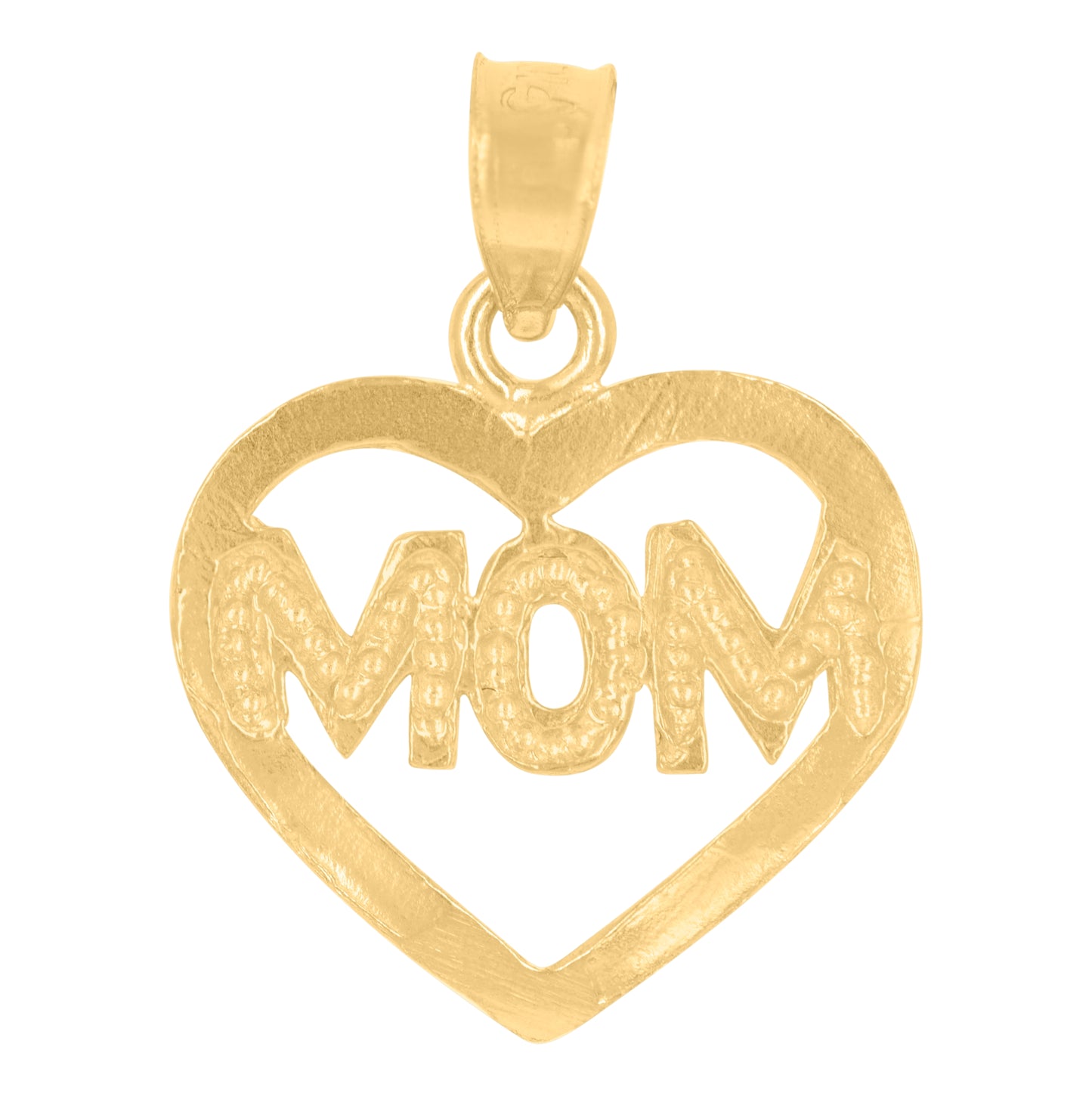 10K Yellow Gold Diamond-Cut Womens Mom Heart Charm Pendant