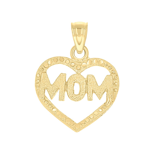 10K Yellow Gold Diamond-Cut Womens Mom Heart Charm Pendant
