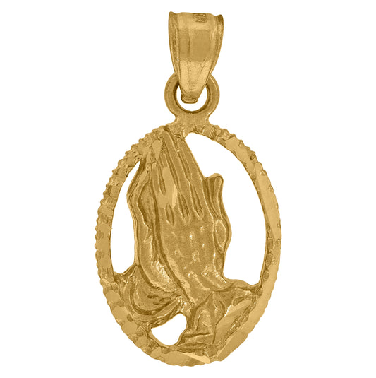 10K Yellow Gold Unisex Praying Hands Religious Charm Pendant