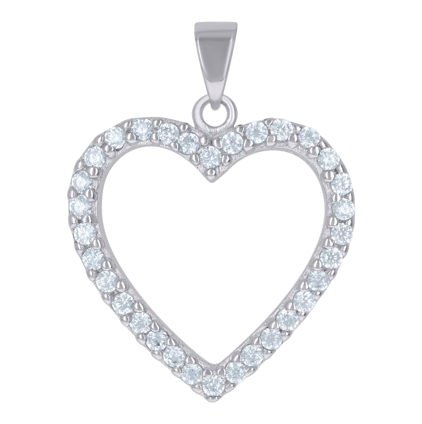 Sterling Silver Womens Cubic-Zirconia Heart Charm Pendant